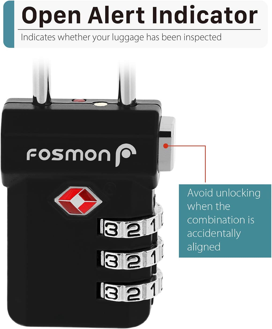 Fosmon TSA Approved Luggage Locks, 3 Digit Combination, 1 Pack Black