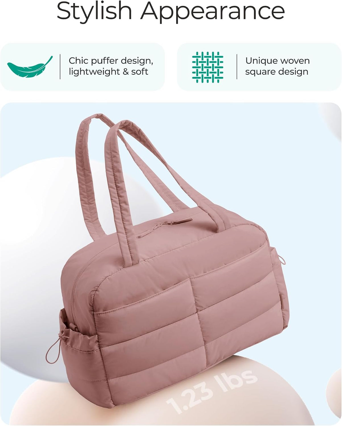 BAGSMART Gym Bag for Women, 2-PC Puffer Travel Duffle Bag Carry On Tote Bag