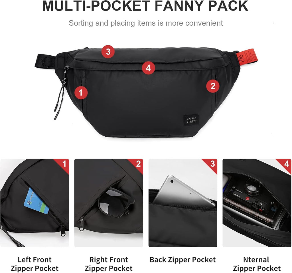 X-Large Crossbody Fanny Pack for Women Men,Waterproof Waist Bag Pack