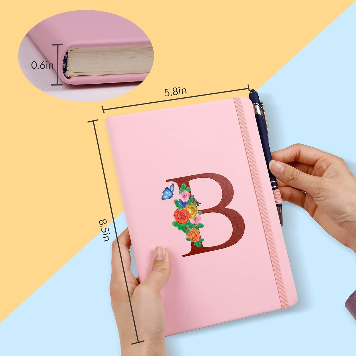 Pink Notebook for Women, 5.7"X8.3" A5 Journal Notebook with Letter L, Dual-Sided Writing Notebook with Dividers, Cute Leather Journal for Work, Business, School, Meetings, Travelers, Small Notebook