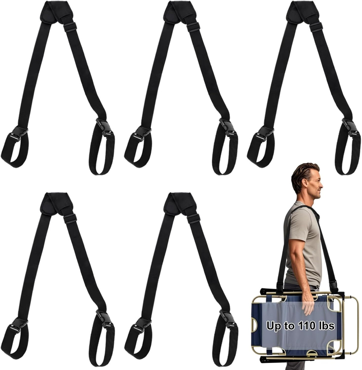 5 Pack Adjustable Carry Strap, Heavy-Duty Universal Shoulder Sling for Luggage, Bags, Sports Gear, Outdoor Equipment – Hands-Free Carrying Solution