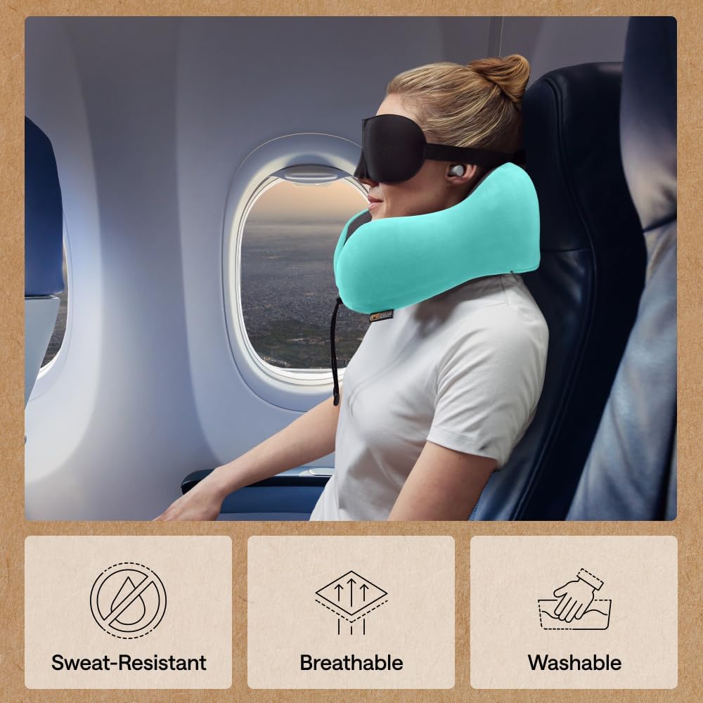 GORILLA GRIP Travel Neck Pillow for Airplanes, Travel Essentials, Turquoise