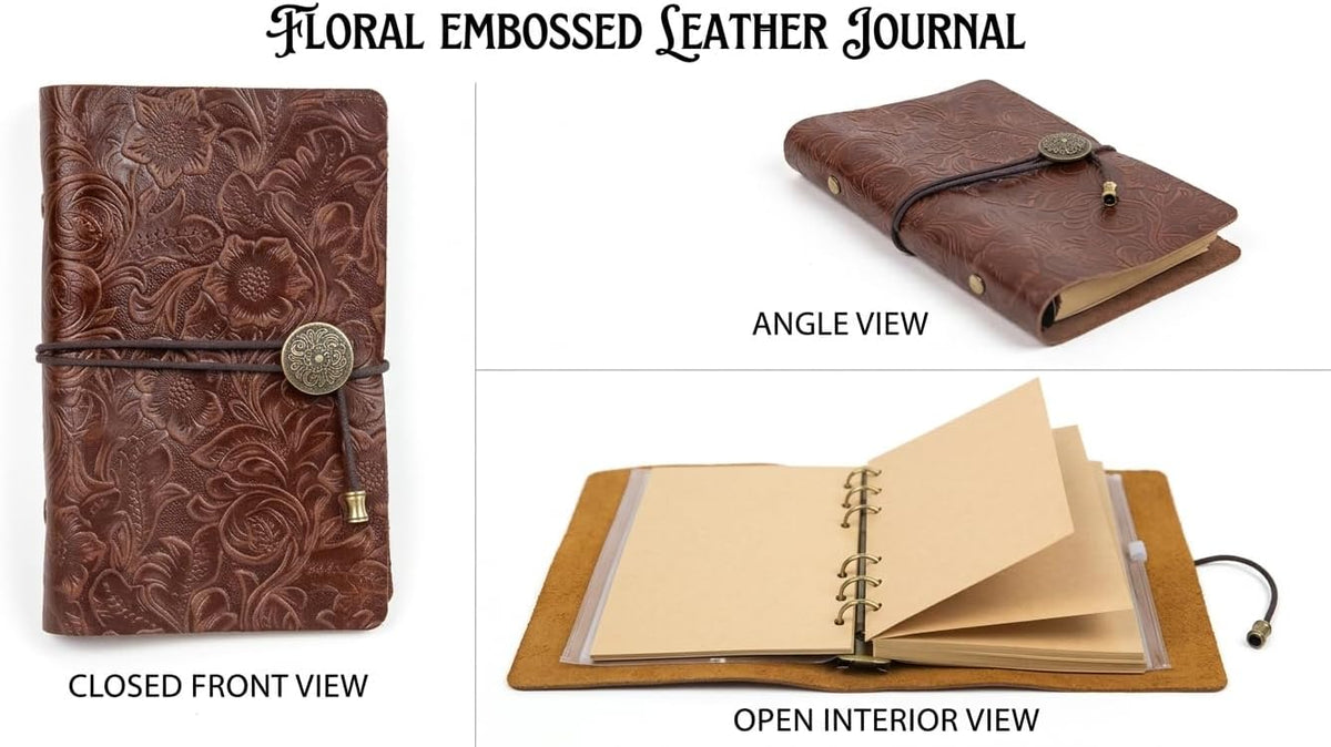 Refillable Leather Journal, Travelers Notebook Cover A6, Brown