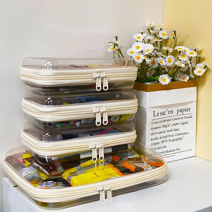 Clear Zipper Pouches, Hard Shell Zipper Case (M+3S)