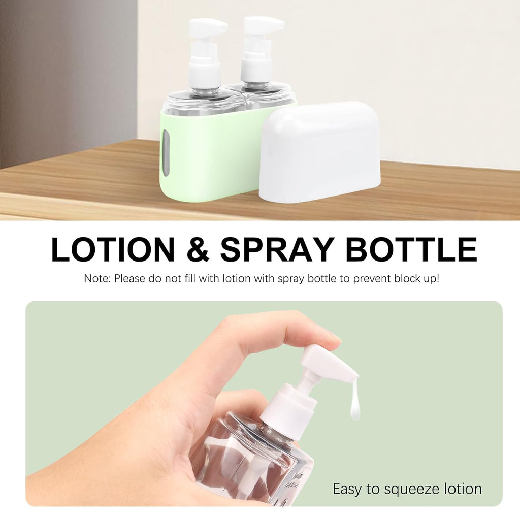 Skycase Travel Bottles - Leak Proof Refillable Tsa Approved Travel Size Toiletries, 2 in 1 Liquid Bottles Containers with Labels and Funnel Airplane Accessories Kits for Lotion Liquid (Green)