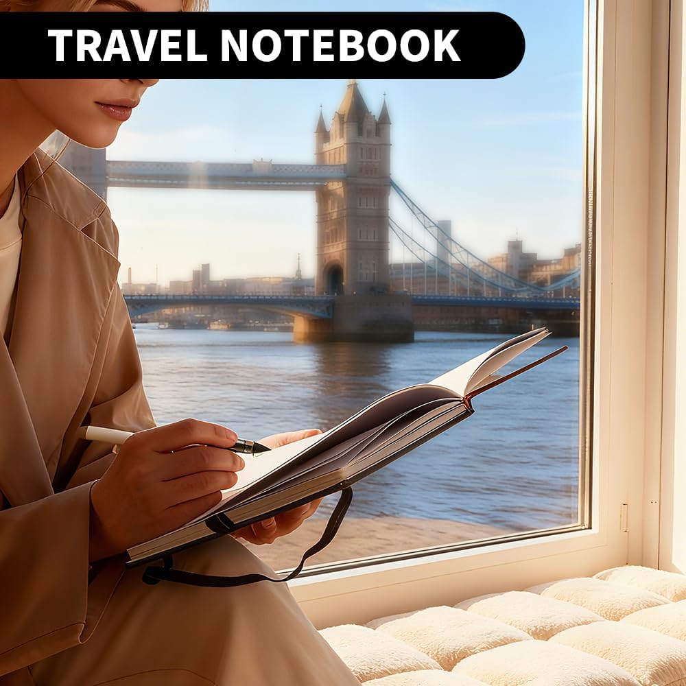 Heture Hardcover Notebooks, A5 Blank Notebook for Writing 160 Pages, 8.2 x 5.5 inch, Classic Blank Notebooks for College/Work/Travel (Blanked-1 Pack, Black)