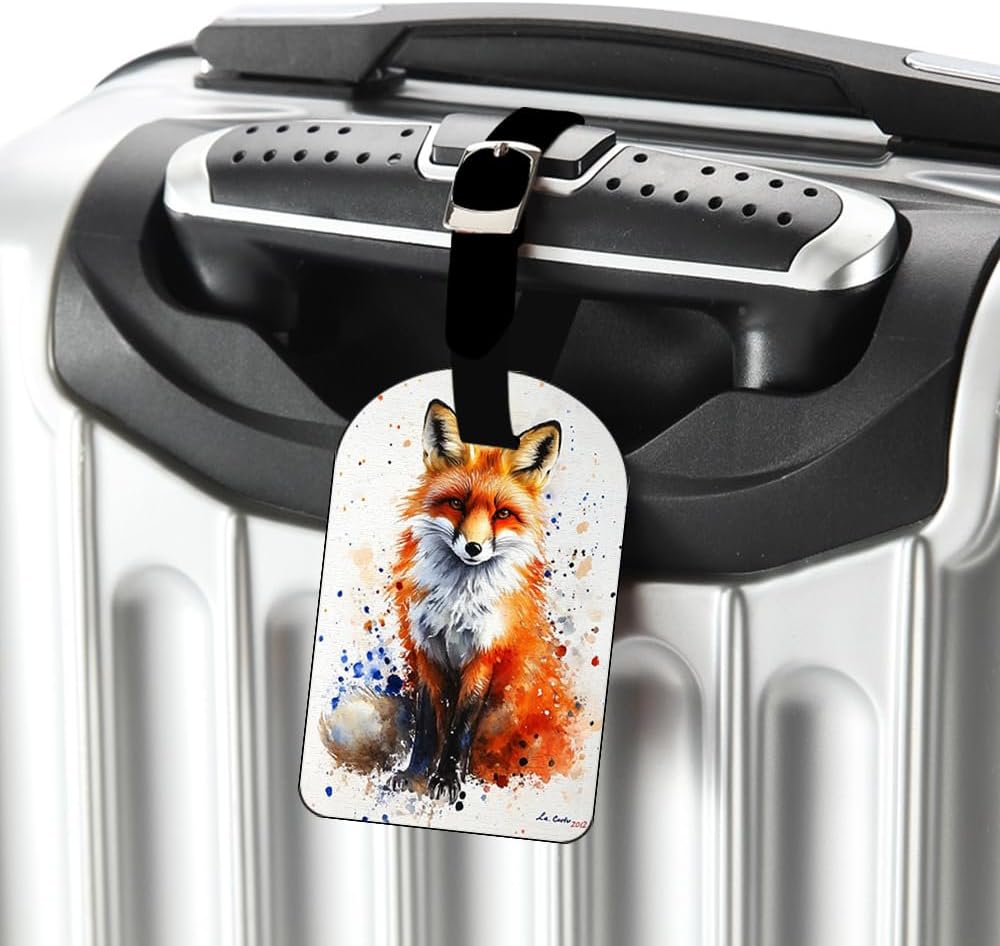 Watercolor Fox Luggage Tag Travel ID Label Leather for Baggage Suitcase Travel Accessories Baggage Name Tag - 1 Pack