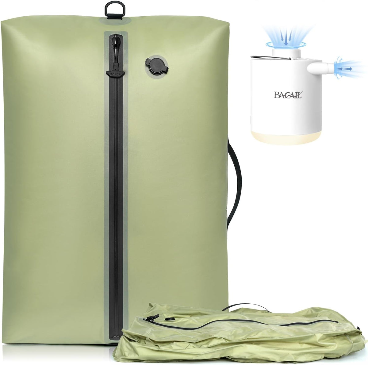 BAGAIL TPU Vacuum Bag for Travel, Reusable Compression Bag with IPX8 Waterproof Zipper, Save Space for Suitcase, Backpack and Carry on (Olive Green, Large, With Pump)