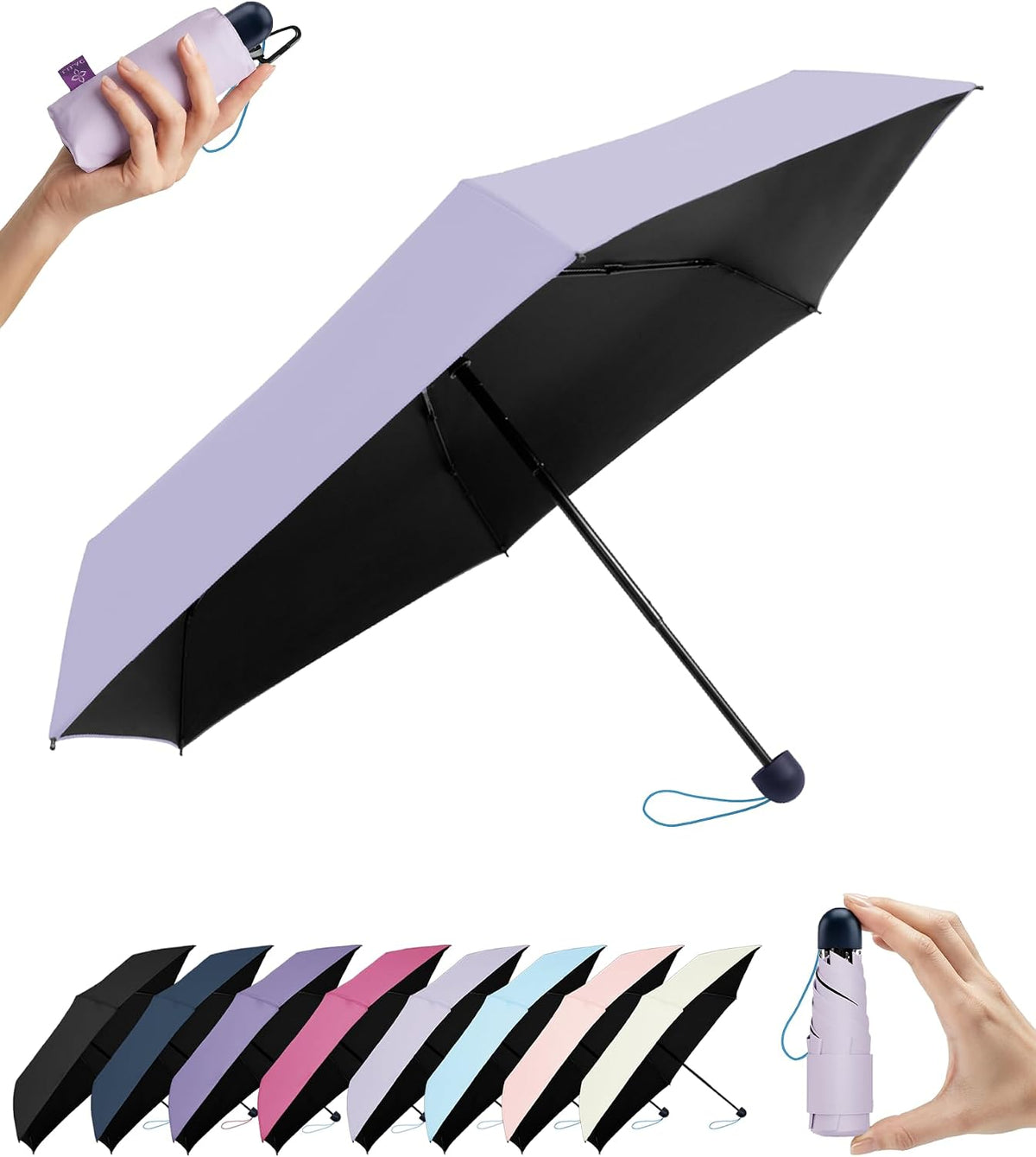 Umbrella Travel Size Mini Compact for Rain, UPF 100+ UV Protection