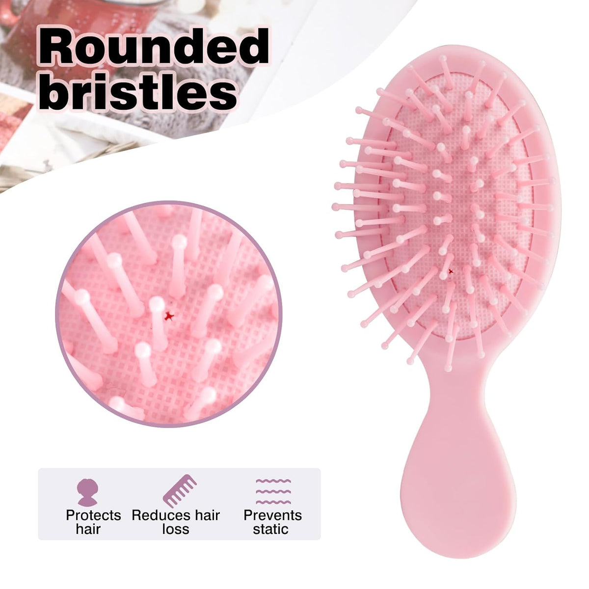 2PCS Mini Detangling Hair Brush for Wet and Dry Hair, Travel-Sized Pink Hairbrush for Men, Women – Compact & Lightweight