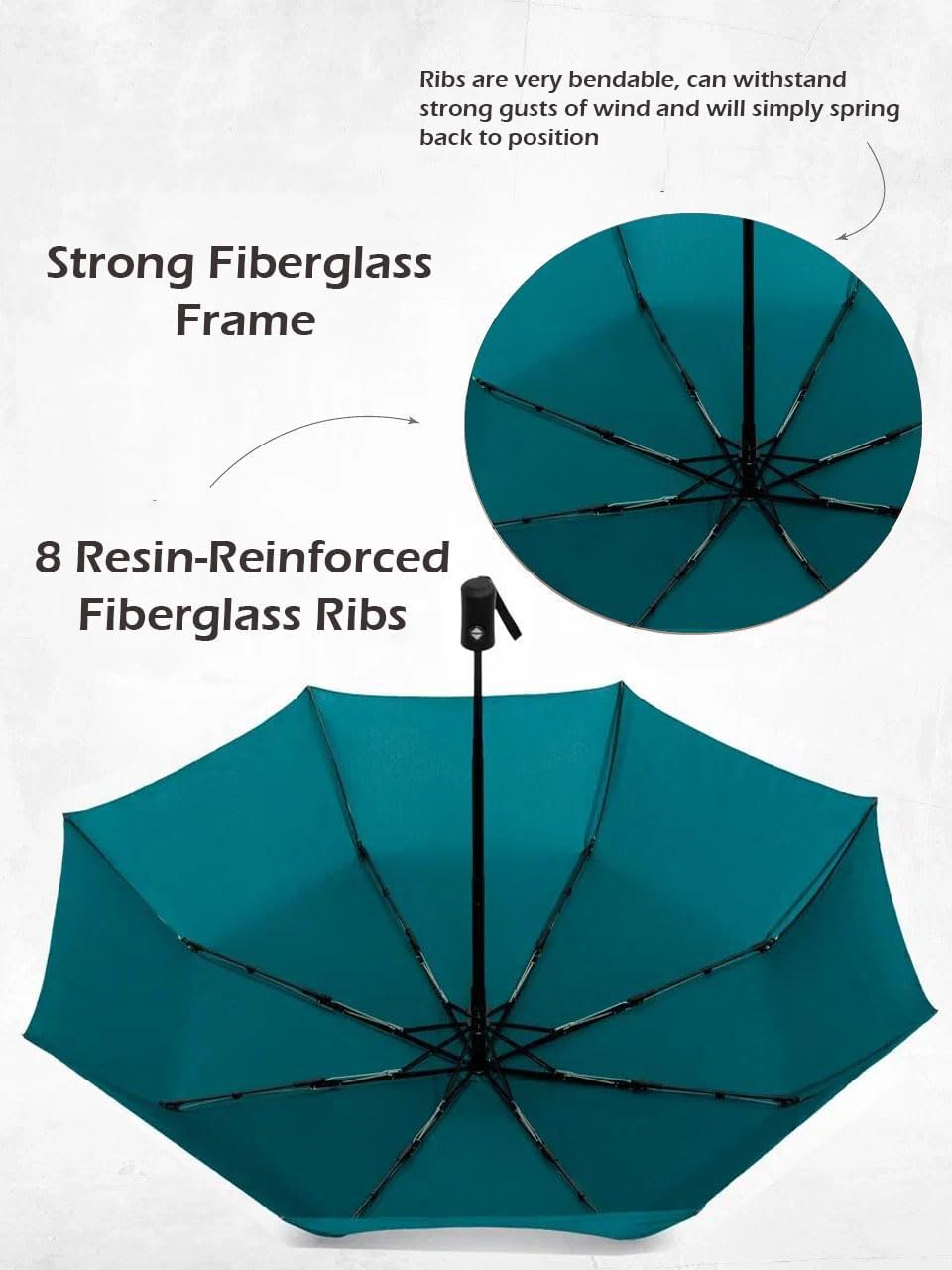 Windproof Umbrella Windproof Travel Umbrella - Compact, Light, Automatic, Strong and Portable - Wind Resistant, Small Folding Backpack Umbrella for Rain - Men and Women