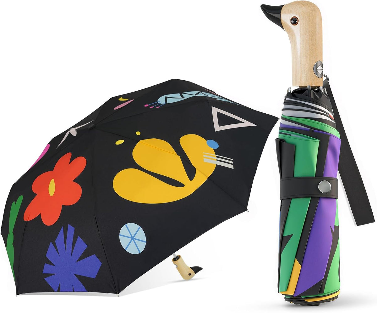Cute Duck Umbrella Automatic Compact Folding Travel Rain for Women Kids
