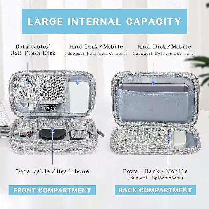 Travel Cable Organizer Pouch, Double Layer Electronics Organizer Case for Cables, Chargers, USB Drives & Accessories, Portable Travel Storage Bag (Black)