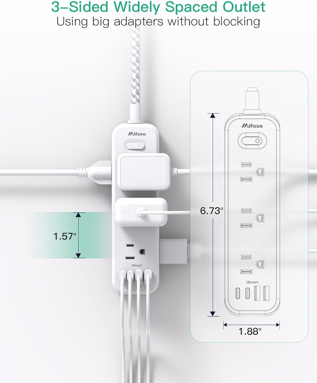 Mifaso Extension Cord, Surge Protector Power Strip, Long Power Strip with 9 Outlets 4 USB Ports, Extension Cord with Multiple Outlets, USB Power Strip for Dorm Room Essentials, College(5FT, White)