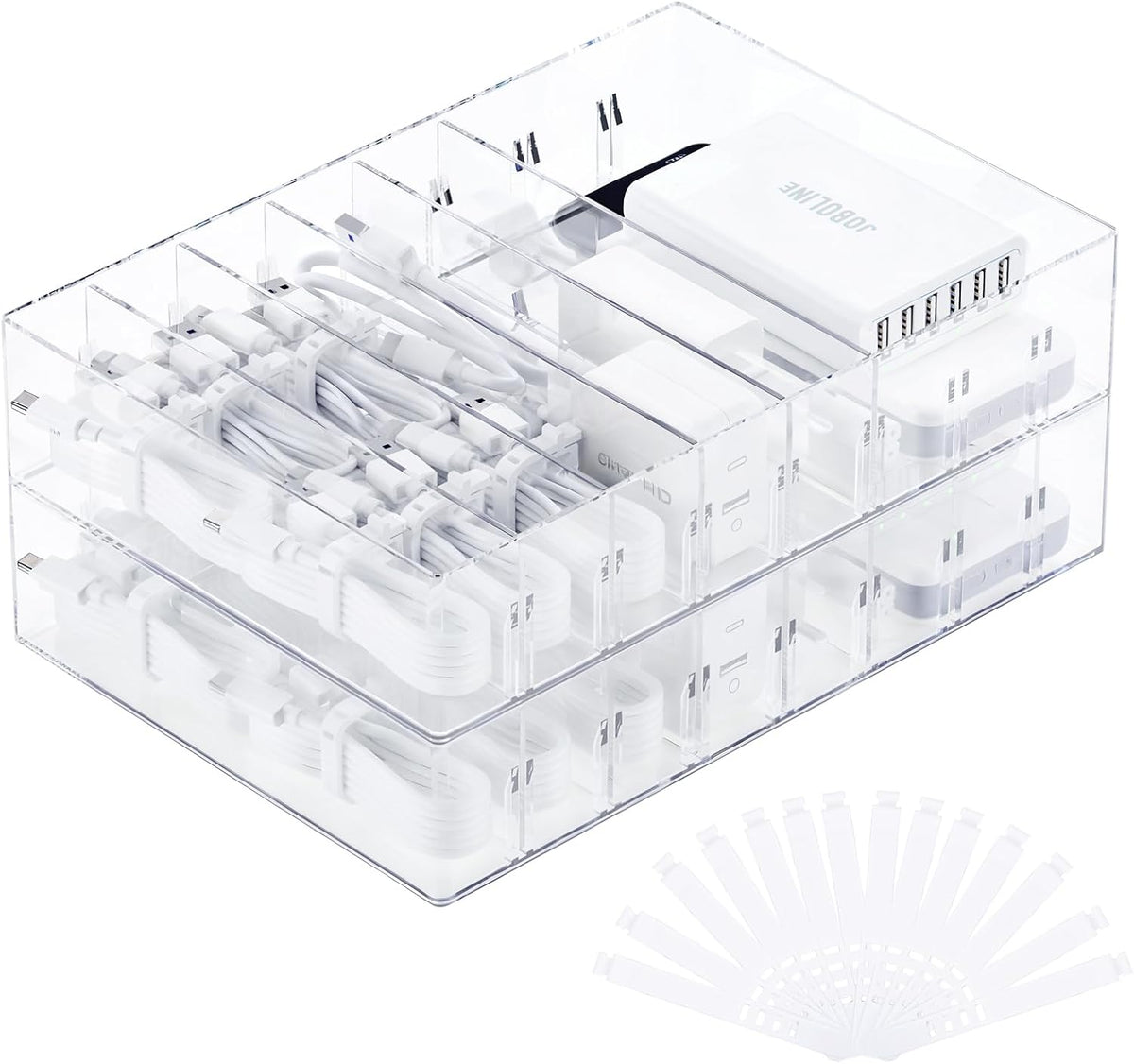 FRETONBA 2 Pcs Clear Cable Charger Organizer Box, Large