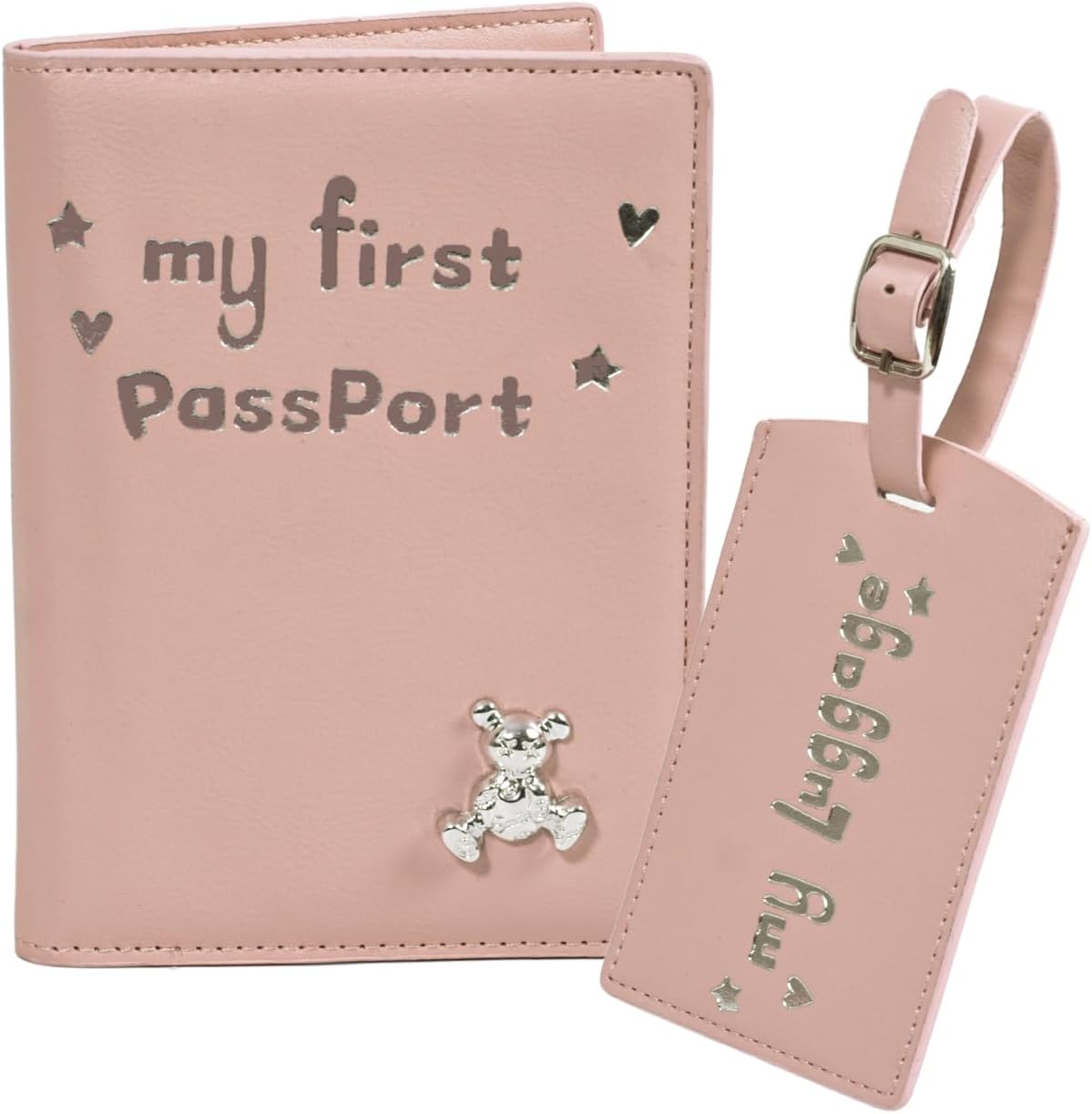 Baby Passport Cover with Travel Luggage Tag, Pink, Girls Boys