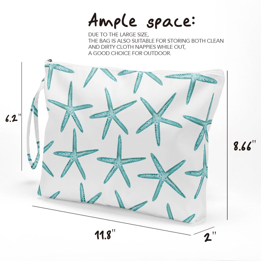 Fokongna Wet Dry Bag for Travel, Makeup, Swimsuit, Beach, Pool, Diapers, Yoga, Gym Clothes - Zipper Pouch for Women, Sister, Friends - Ocean Sea Shells Starfish Design