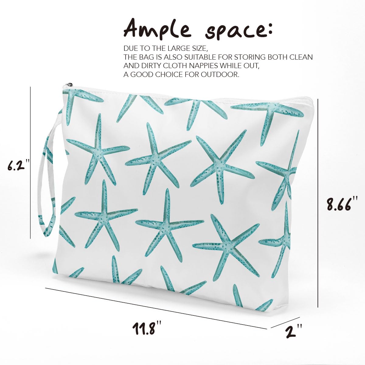 Fokongna Wet Dry Bag for Travel, Makeup, Swimsuit, Beach, Pool, Diapers, Yoga, Gym Clothes - Zipper Pouch for Women, Sister, Friends - Ocean Sea Shells Starfish Design