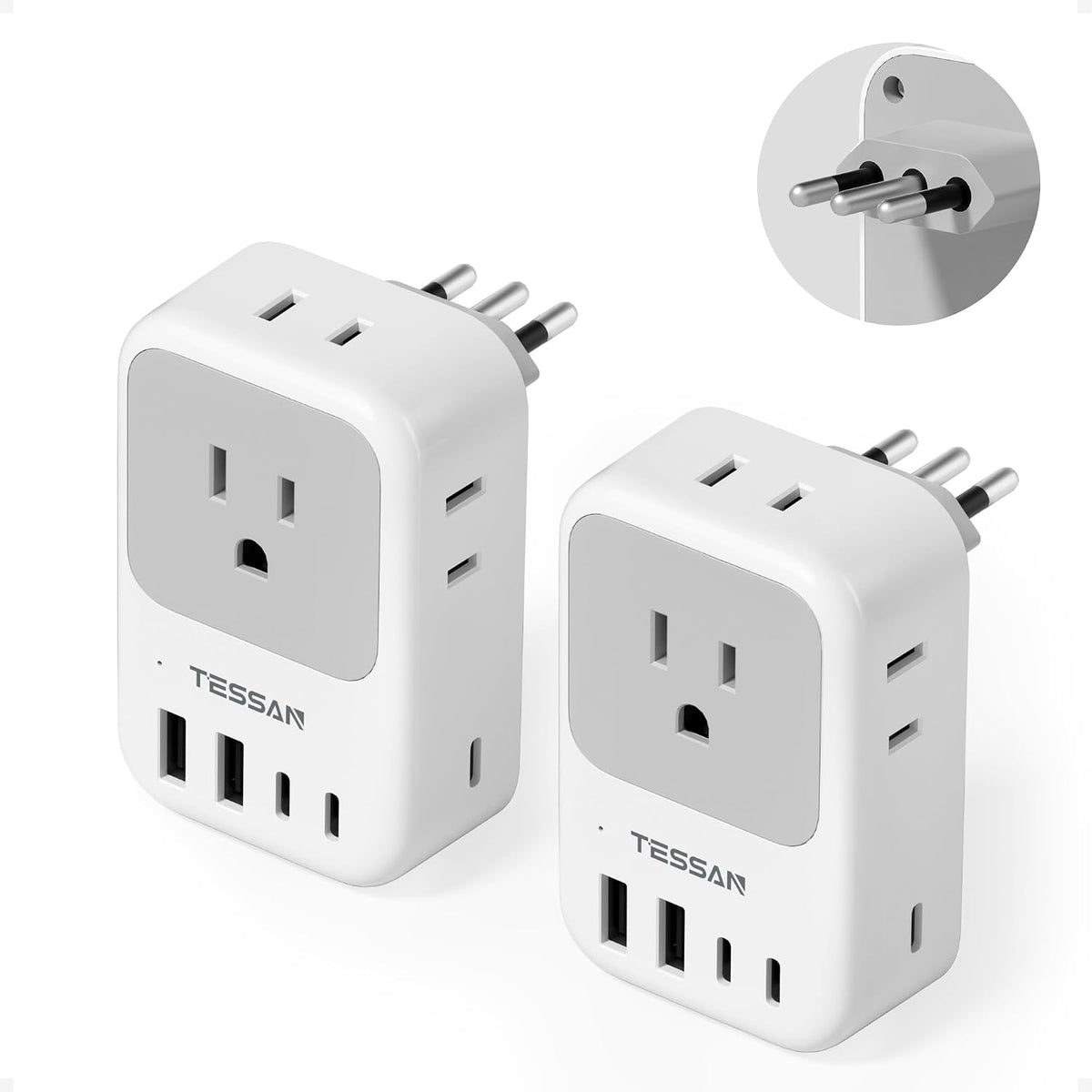 TESSAN Italy Travel Plug Adapter 28W, Italy Power Adapter, 2 Packs
