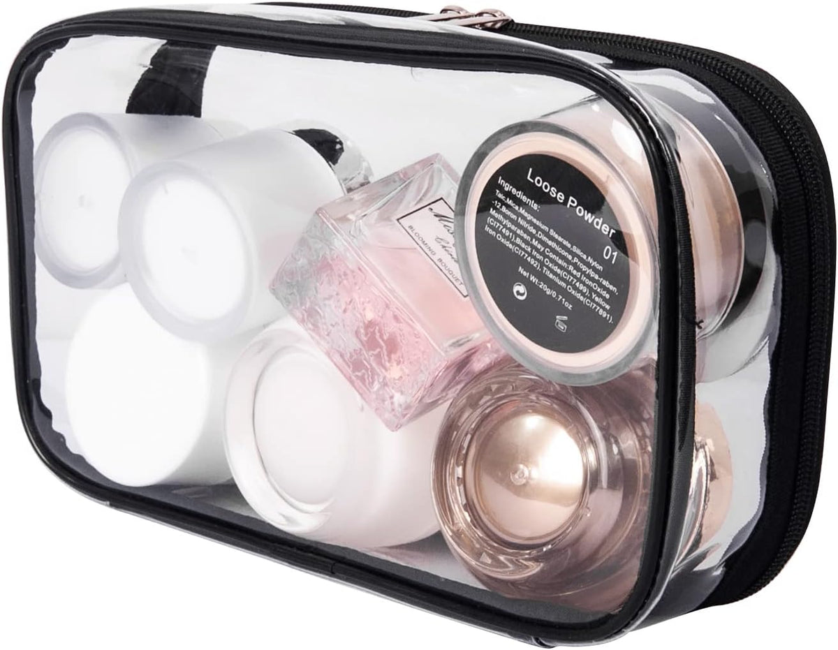 Portable Zippered Transparent Vinyl Travel Cosmetic Bag Clear PVC Makeup Kits Organizer Utility Pouch See Through Plastic TSA Approved Toiletry Carry Pouch