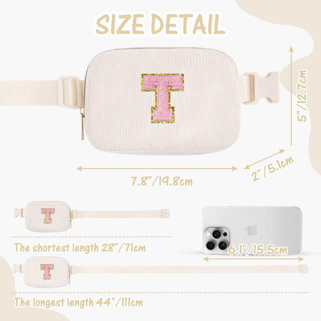 Gitus Gifts for Teen Girls Birthday Gifts for Daughter Sister Friends Initial Belt Bag Fanny Pack Crossbody Bags Girls Gifts Age 6-8 8-10 10-12 Trendy Stuff Travel Essentials (Ivory-T)