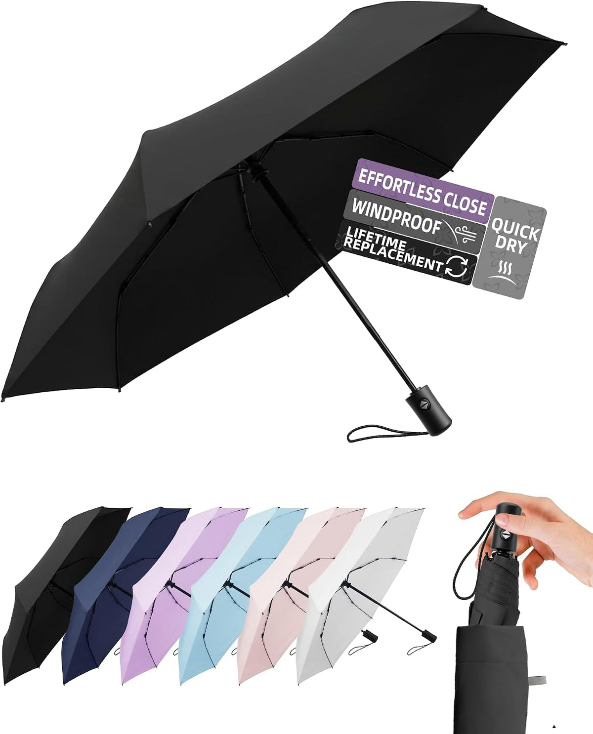 Umbrella Travel Size Compact Auto Open Close, Windproof for Rain