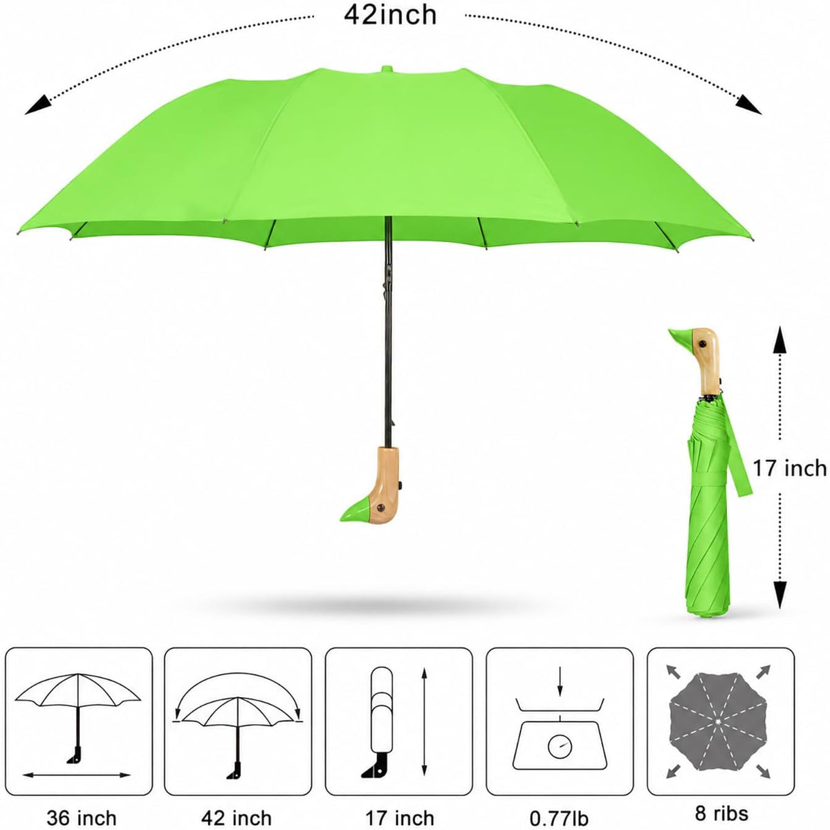 Duck Umbrella Travel Size Cute Compact Portable Waterproof for Kids Gifts