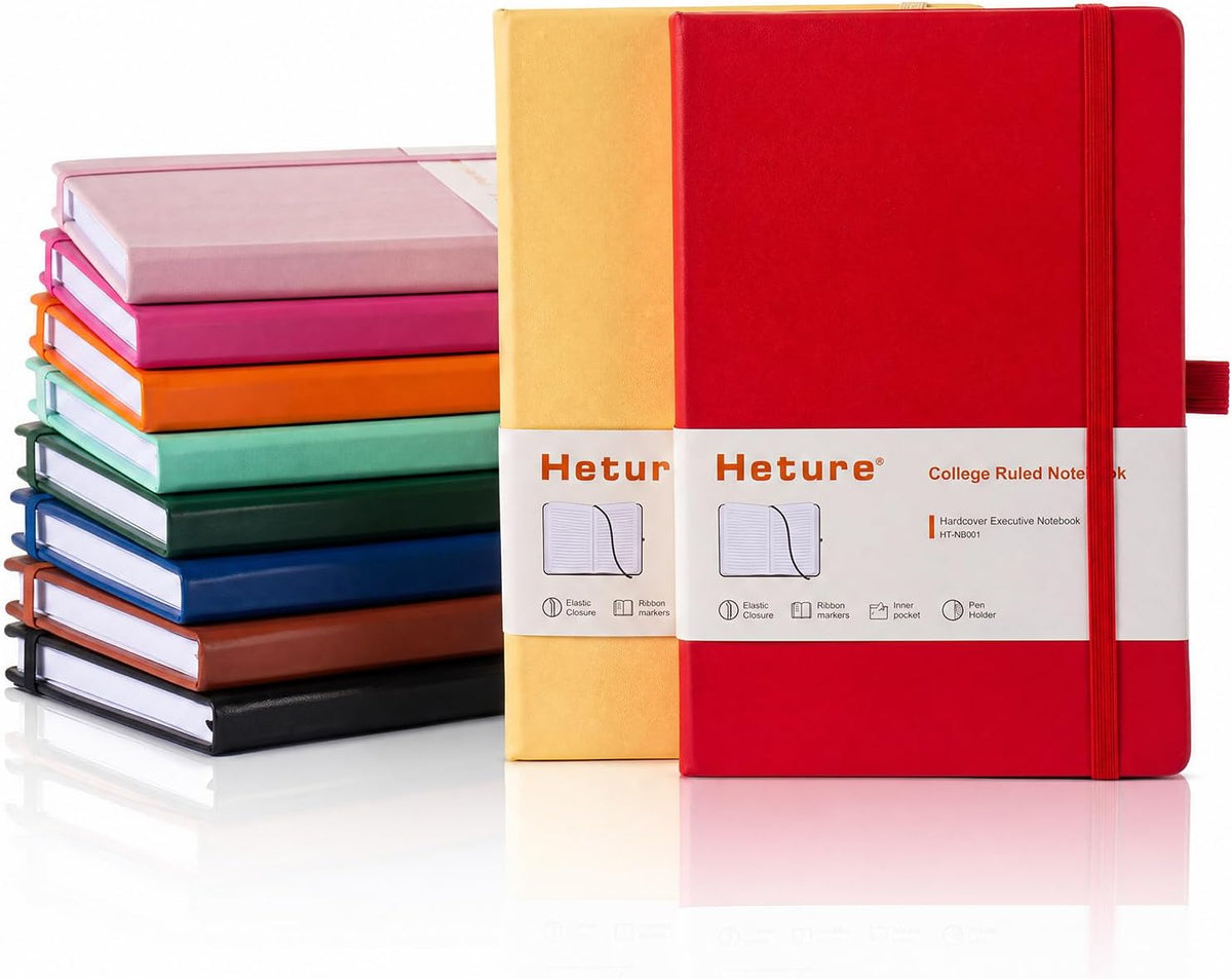 Heture Hardcover Notebooks, A5 Lined Journals Notebook for Writing 160 Pages, 8.2 x 5.5 inch, Classic Ruled Notebooks for College/Work/Travel (Lined-10 Pack, Assorted Color)
