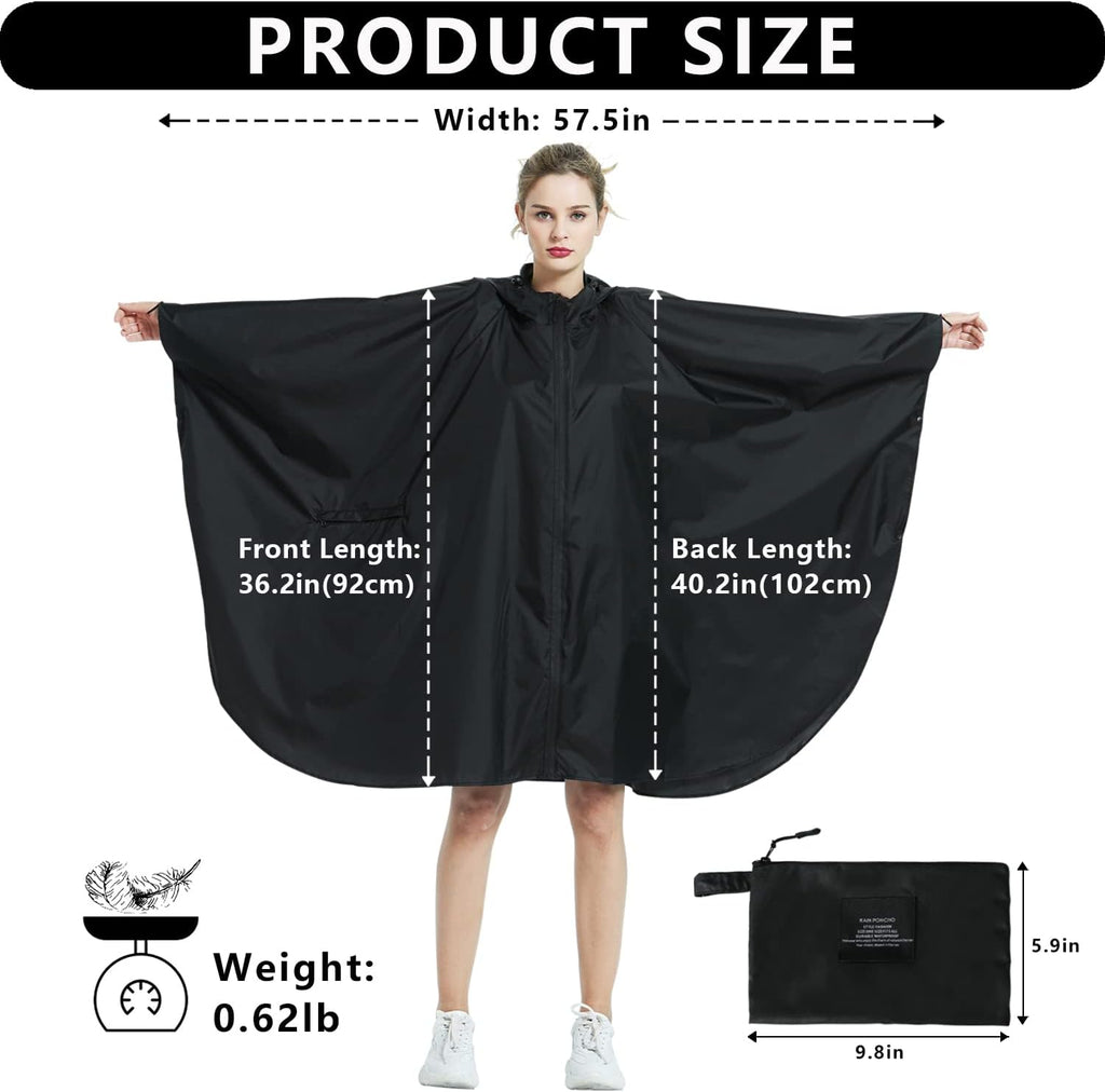 Waterproof Rain Poncho Hooded Outdoor Raincoat with Zipper Pockets