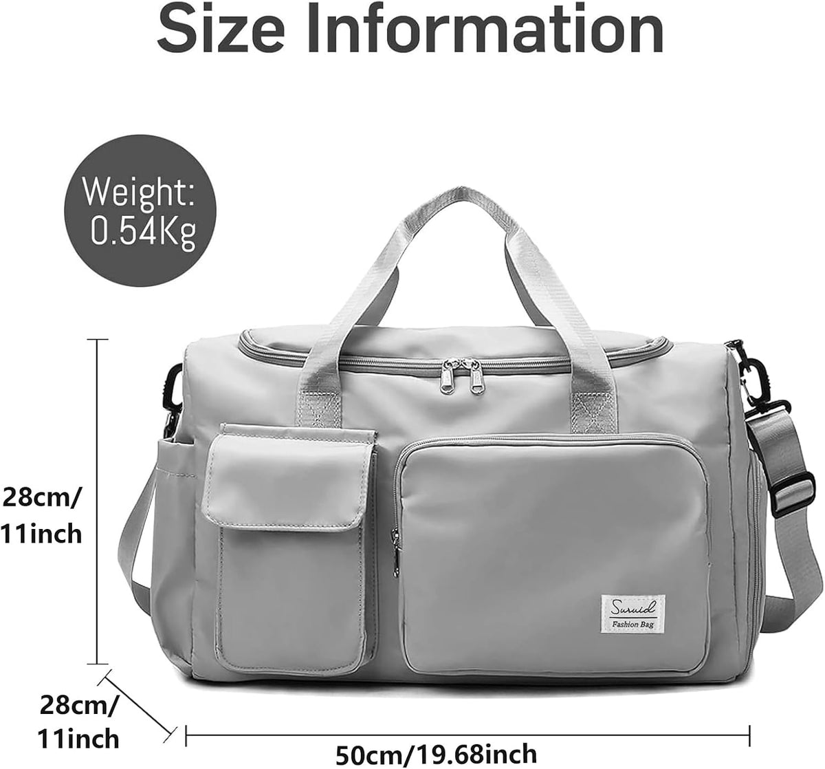 Suruid Gym Bag with Shoe Compartment, Sports Duffle Bag for Women, Gray