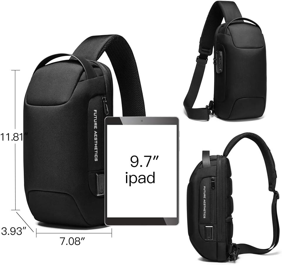BANGE Sling Bag, Men's Chest Bag Waterproof Shoulder bags Casual Crossbody Sling Backpack with USB Charging Port for Men and Women…