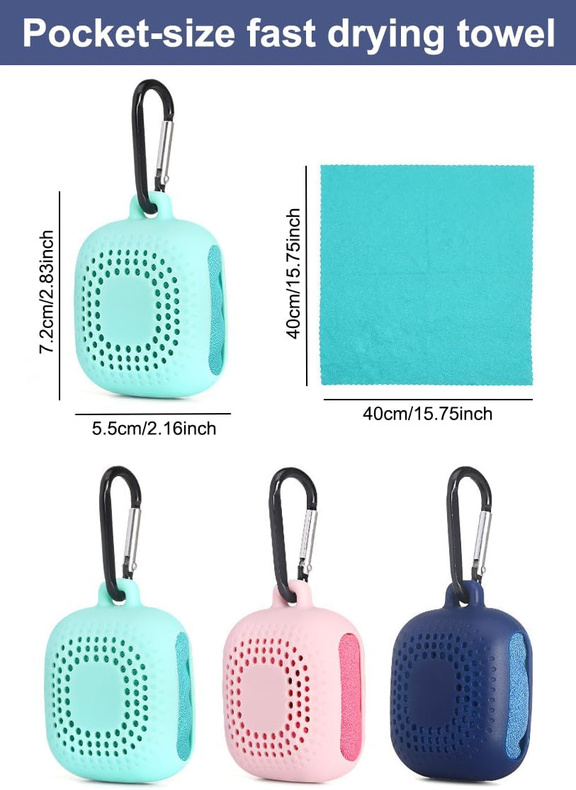 AKOAK Outdoor Travel Quick Drying 40CM Towel with Portable Creative Silicone Box, Microfiber Cold Sports Quick Drying Towel, Gym, Beach, Yoga, Sports Travel (Blue)