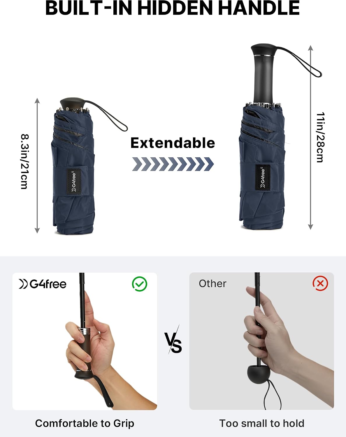 G4Free 46 Inch UPF 50+ Sun Umbrella with Extendable Built-in Handle