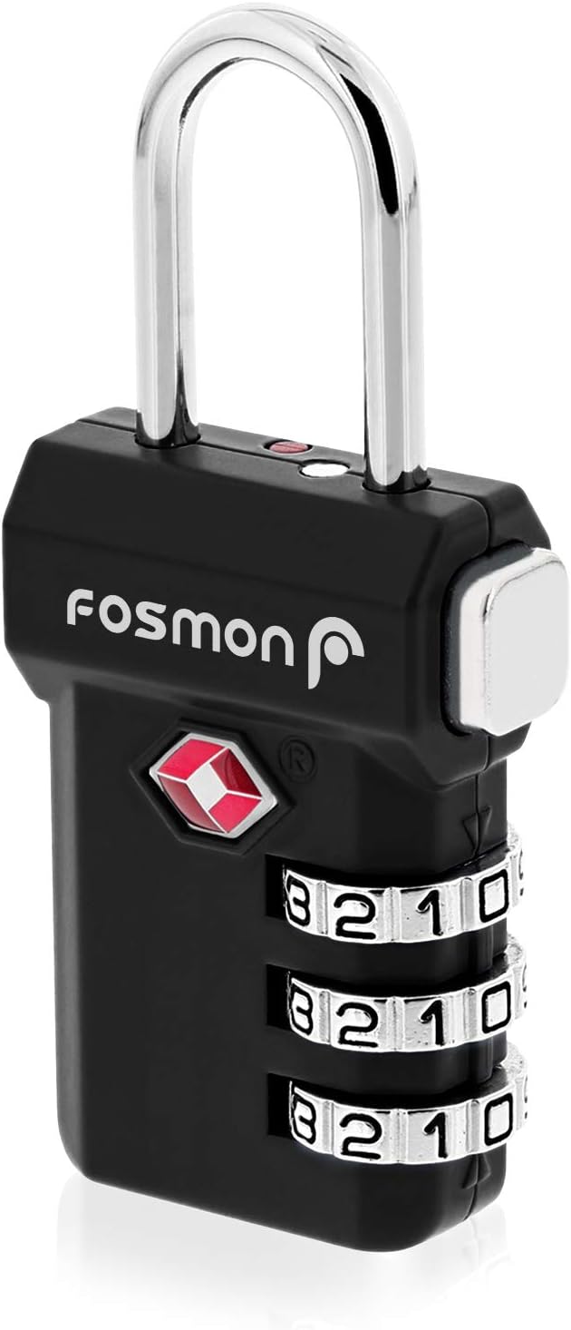 Fosmon TSA Approved Luggage Locks, 3 Digit Combination, 1 Pack Black