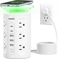 Power Strip with USB Ports,Extension Cord with Multiple Outlets (12AC+3A+2C), 6.5 FT Desk White Power Strip Tower Charging Station for Home, Office, College Dorm Essentials