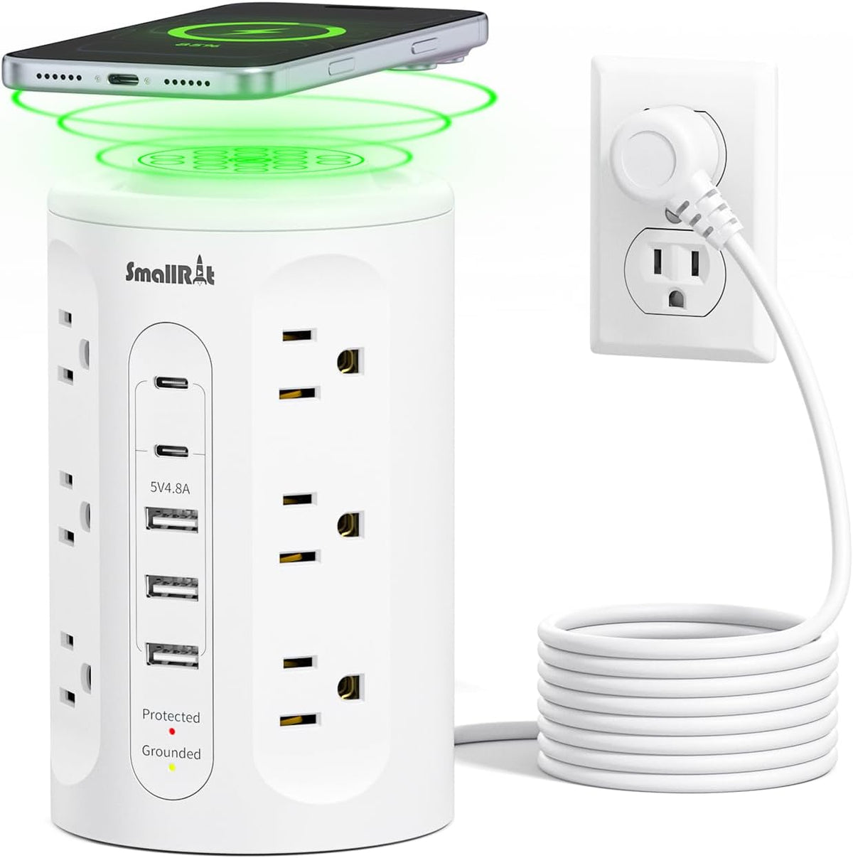 Power Strip with USB Ports,Extension Cord with Multiple Outlets (12AC+3A+2C), 6.5 FT Desk White Power Strip Tower Charging Station for Home, Office, College Dorm Essentials