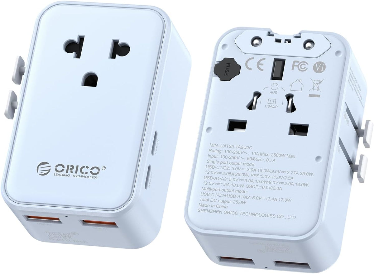 ORICO Ultra-Thin GaN Travel Adapter 25W, International Plug Adapter