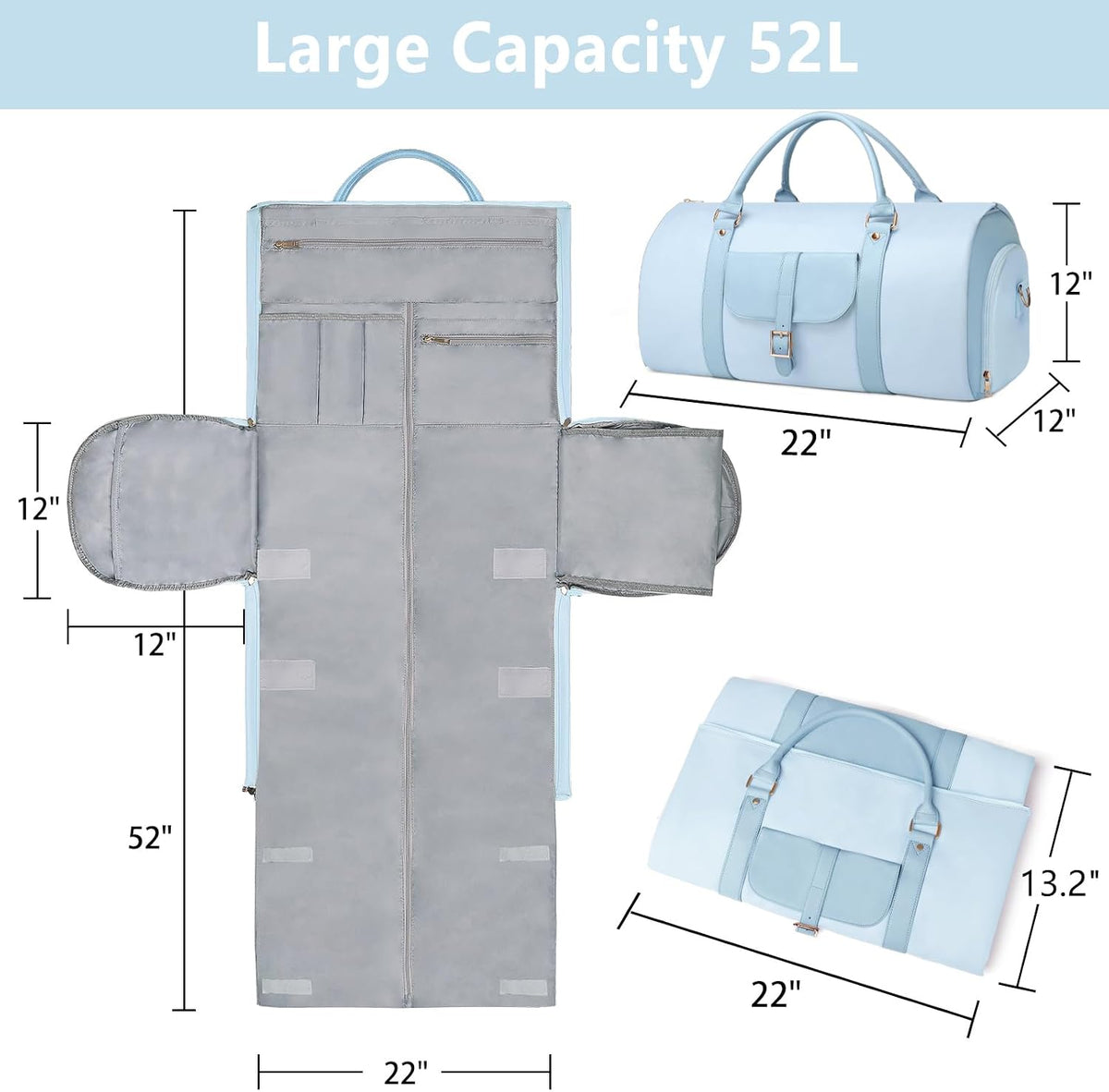 BOLOSTA 2 in 1 Convertible Garment Duffle Bags for Travel Foldable Carry On Garment Bag