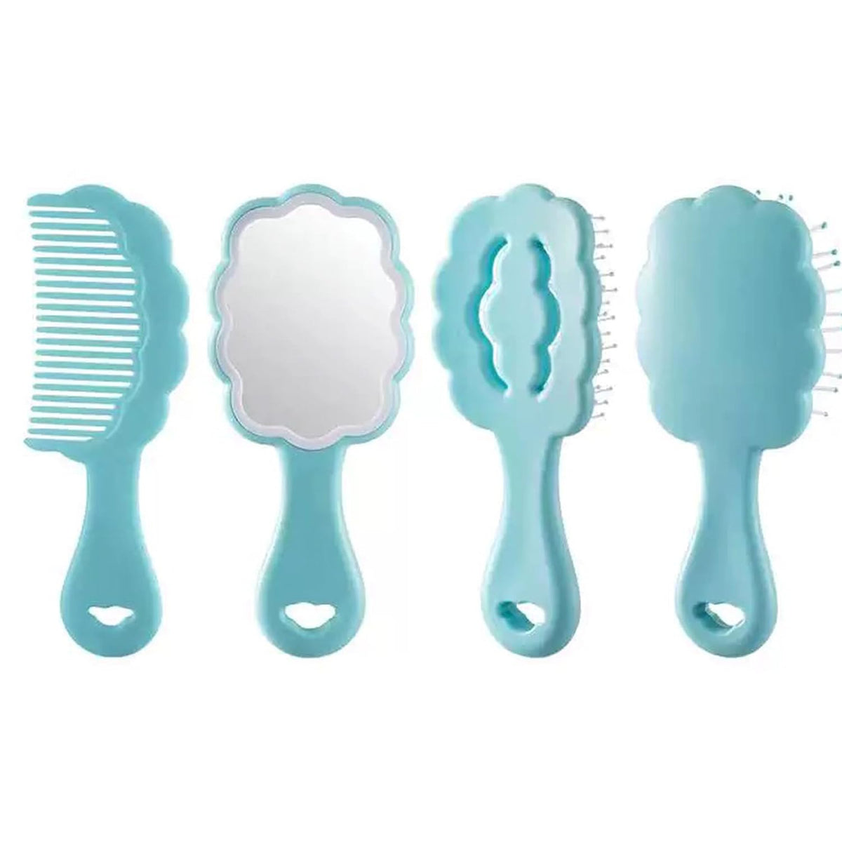 4 Pieces Mini Wet Hair Brush Hair Comb Set For Women Girls Kids Gift Small Cute Cloud shaped Hair Comb Hair Brush Handheld Mirror Set Travel Detangling Comb Massage HairBrush with Air Cushion (Blue)