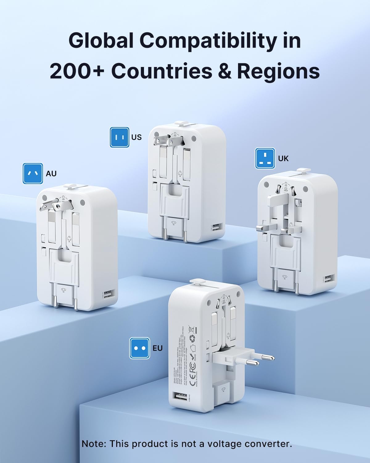 VINTAR 45W Universal Travel Adapter, Ultra Thin International Power Adapter