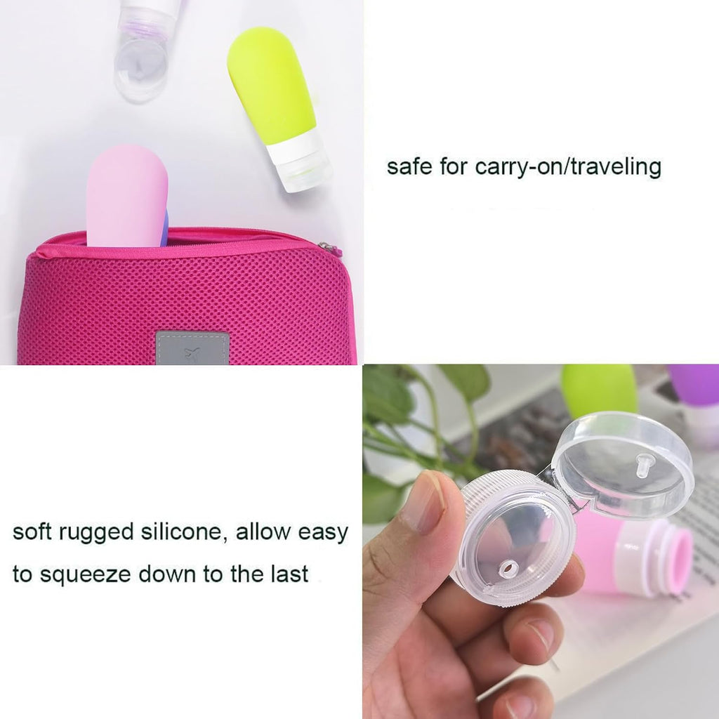 Mziart Travel Bottles for Toiletries, 2.7oz Silicone Travel Size Containers, 3 Pack TSA Approved Leak-Proof Reusable Squeezable Refillable Shampoo and Conditioner Bottles (Pink, Purple, Green)