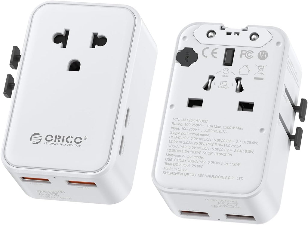 ORICO Ultra-Thin GaN Travel Adapter 25W, International Plug Adapter