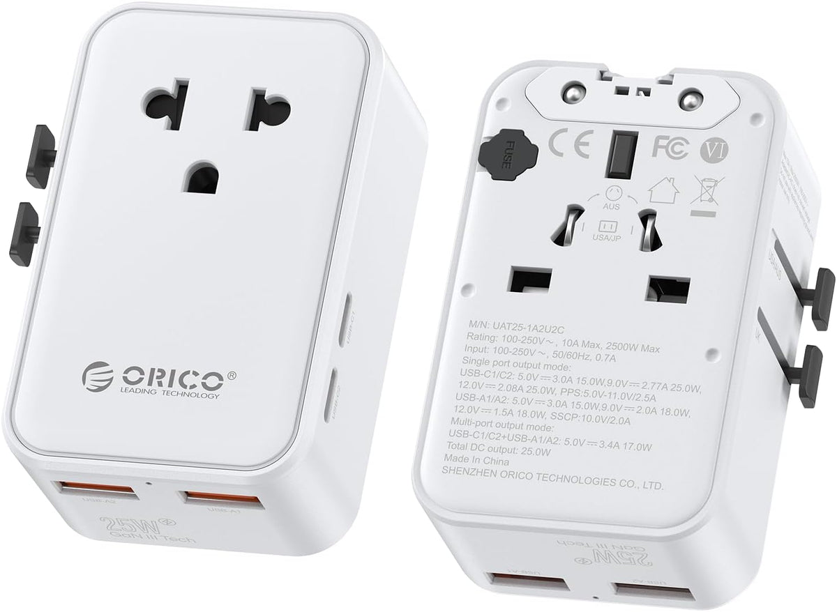 ORICO Ultra-Thin GaN Travel Adapter 25W, International Plug Adapter