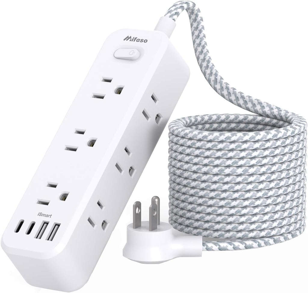 Mifaso Extension Cord, Surge Protector Power Strip, Long Power Strip with 9 Outlets 4 USB Ports, Extension Cord with Multiple Outlets, USB Power Strip for Dorm Room Essentials, College(5FT, White)