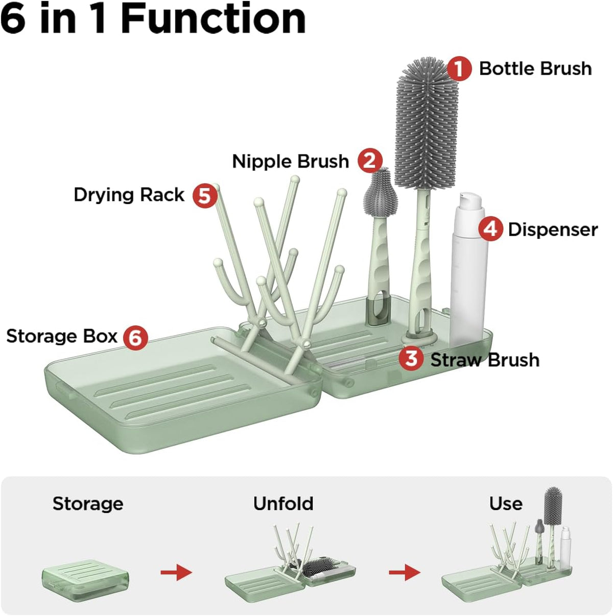 YOTIME Travel Bottle Brush Set, Foldable Drying Rack, Dispenser