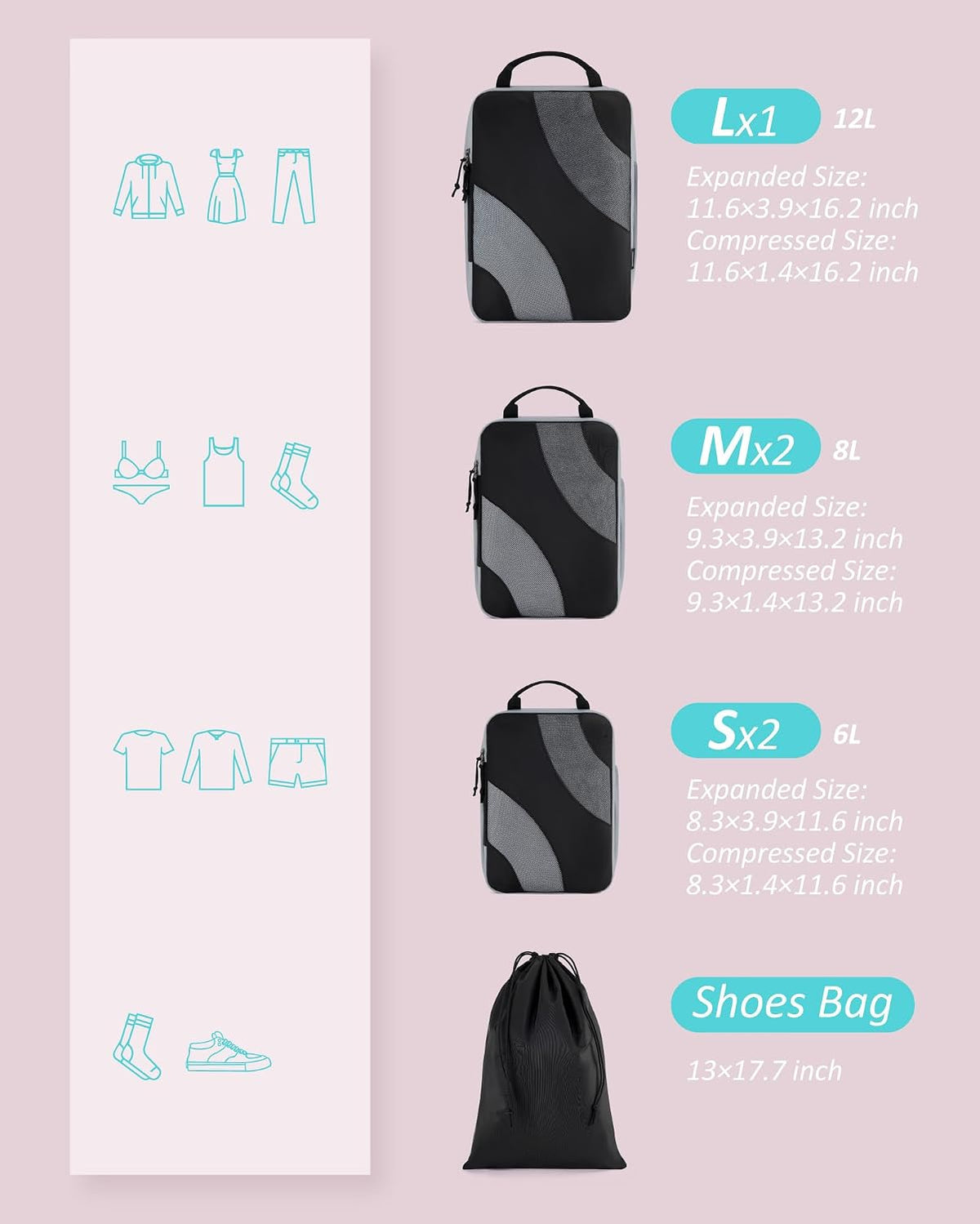 BAGSMART Compression Packing Cubes for Travel