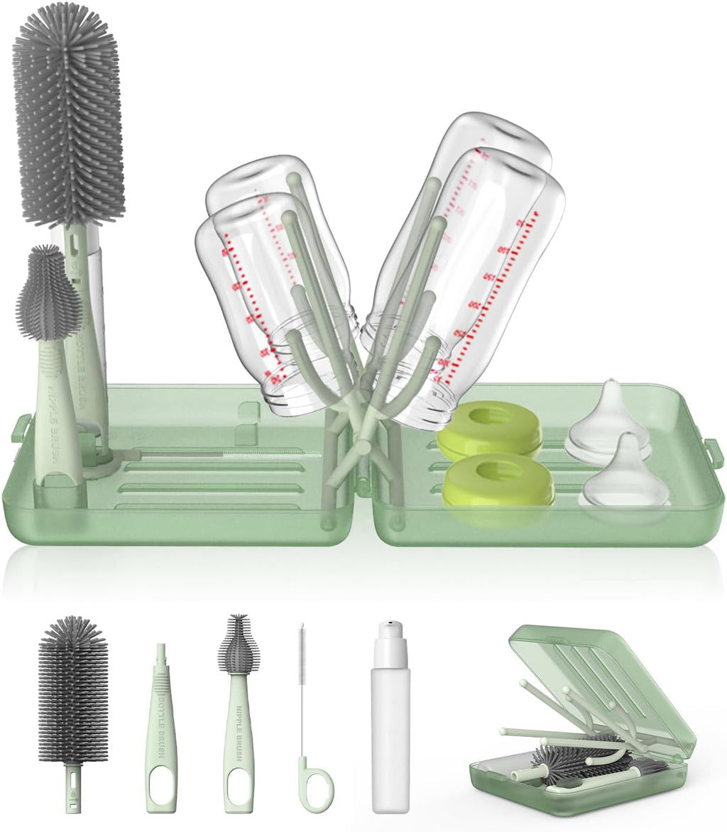 YOTIME Travel Bottle Brush Set, Foldable Drying Rack, Dispenser
