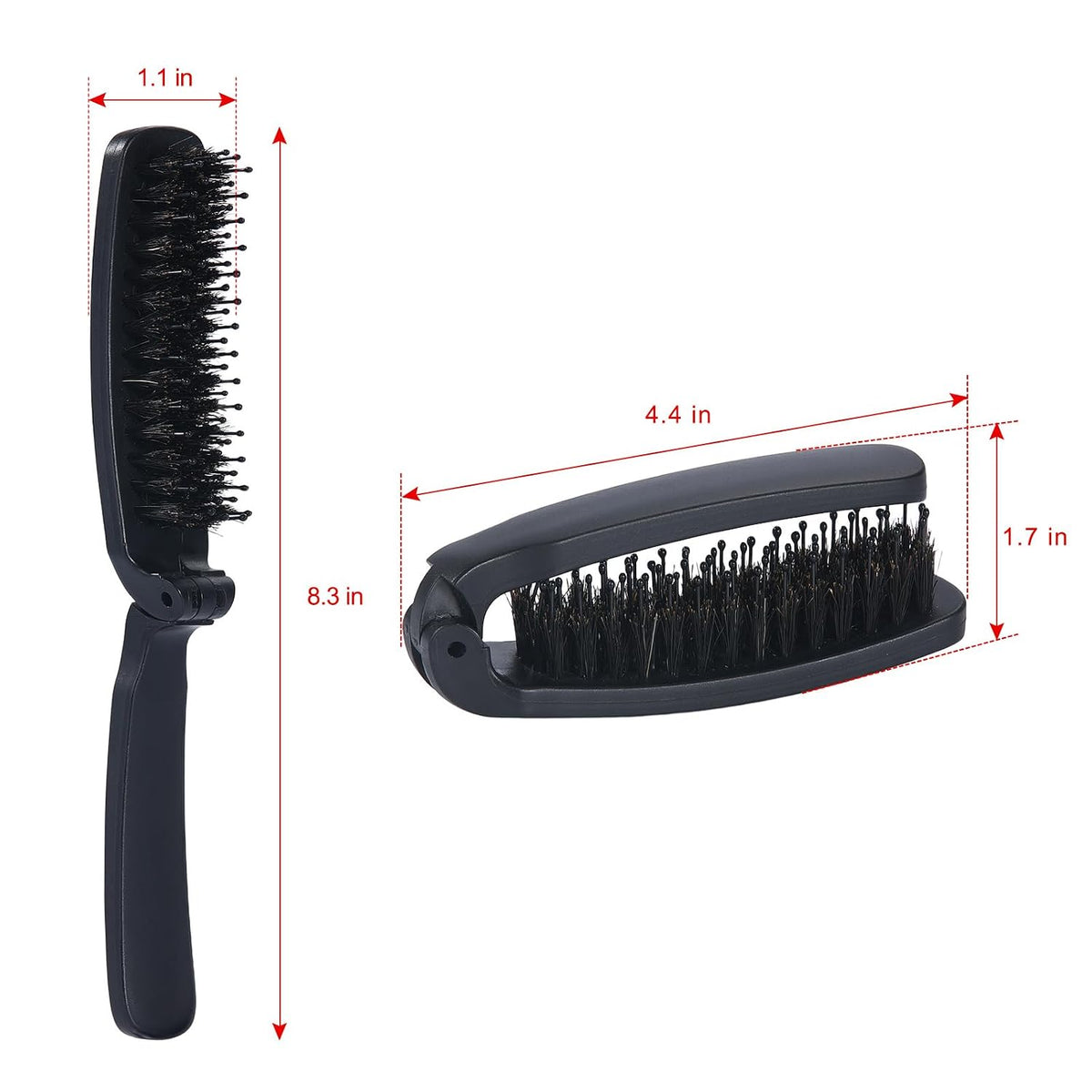 Mini Folding Boar Bristle Hair Brush for Women Men Travel & Purse, 4.4 in