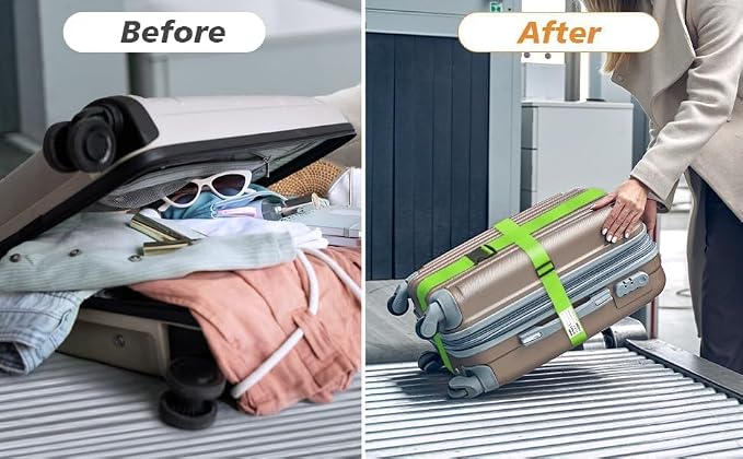 BILIONE Luggage Straps for Suitcases, Adjustable Lockable Suitcase Straps