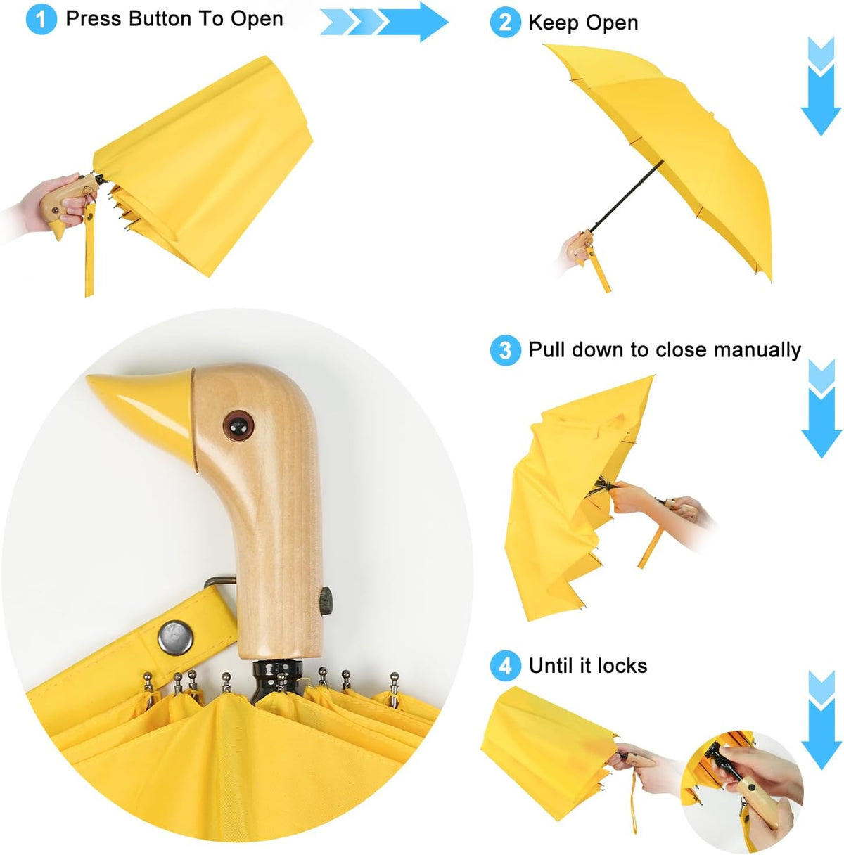 Duck Umbrella Travel Size Cute Compact Portable Waterproof for Kids Gifts